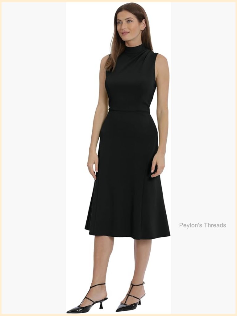 Women's Mock Neck Empire Waist Midi Dress Career Workwear